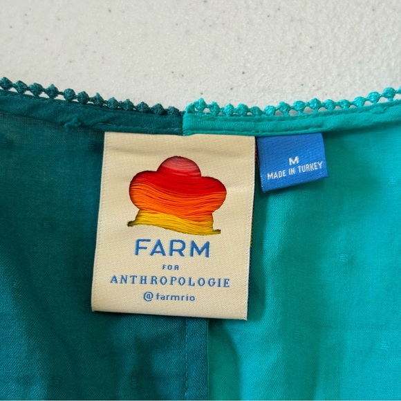 Farm Rio Anthropologie Color Block Teal Swiss Dot Wrap Blouse - Picture 4 of 6